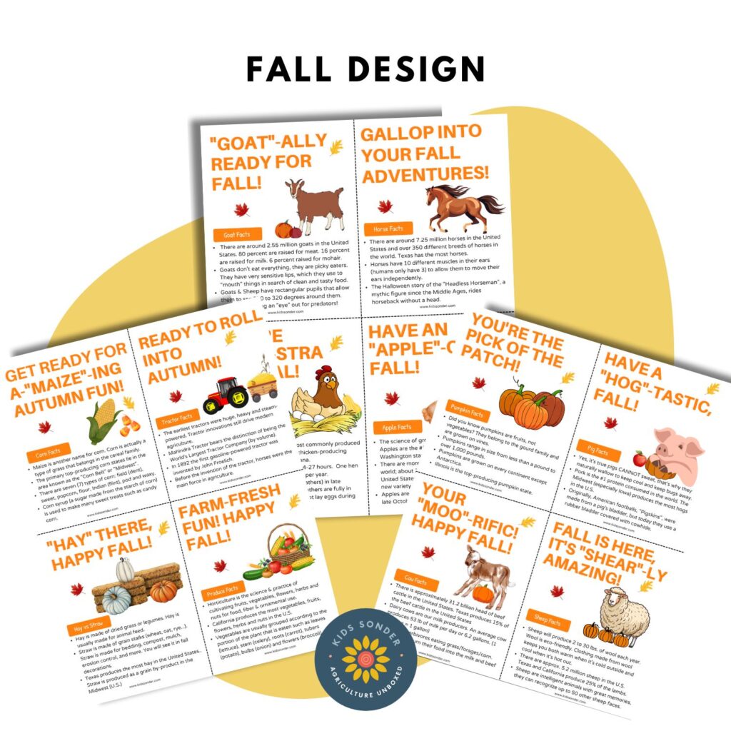 set of fall farm fact printable cards